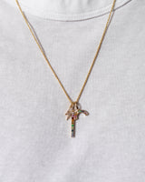 14 Karat Yellow Gold and Rainbow Gemstone Single Line Pendant