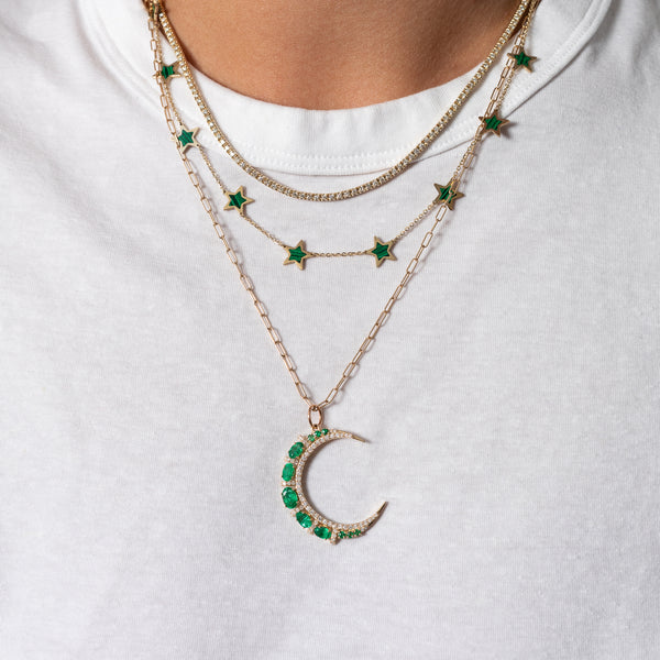 14 Karat Malachite Gemstone Star Necklace