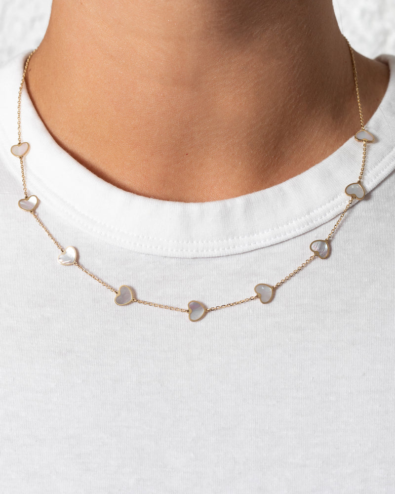 14 Karat Mother of Pearl Gemstone Heart Necklace