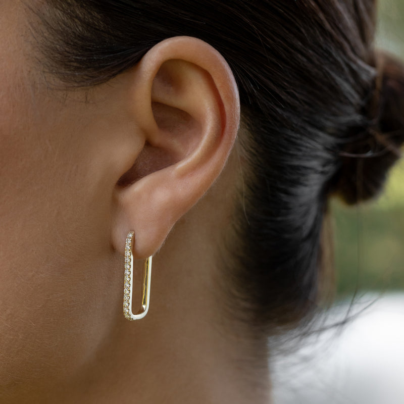 Yellow Gold and Diamond Evening Timeless Rectangle Hoops