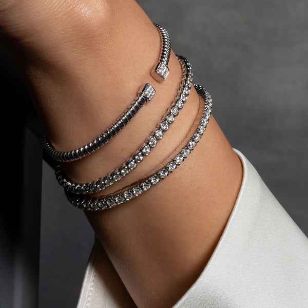 White Gold and Diamond Bezel Set Stretch Tennis Bracelet 3.65cts
