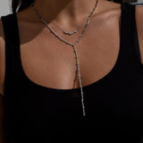 14 Karat White Gold Lariat Diamond Bezel Necklace