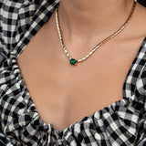 14 Karat Natural Emerald Mirrored Gold Necklace