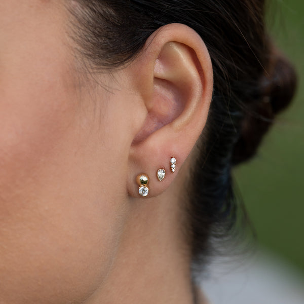 14 Karat Small Diamond Bead Stud Earrings
