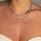 14 Karat Yellow Gold Seven Round Diamond Tennis Necklace