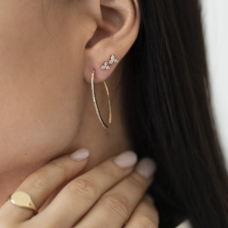 Tiny Yellow Gold Mini Three Brilliant Diamond Studs