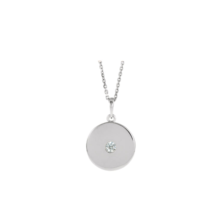 14 Karat White Single Diamond Circle Necklace