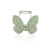 White Rhodium Silver and Emerald Fluttering Butterfly Ring