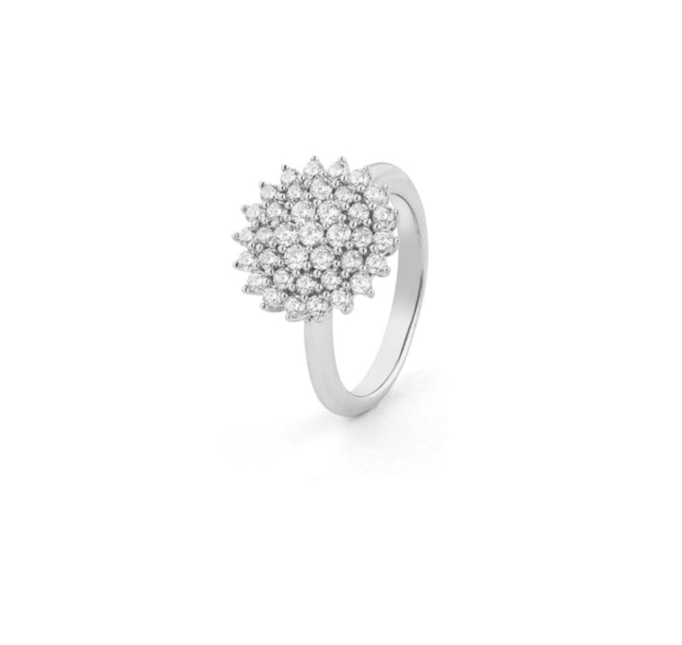 White Gold Pave Flower Diamond Ring 1.15cts Size 6.75