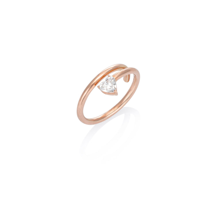 Rose Gold Heart Diamond Half Spiral Ring .60cts