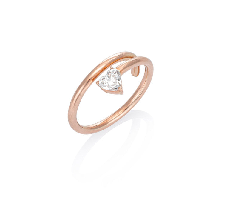 Rose Gold Heart Diamond Half Spiral Ring .60cts