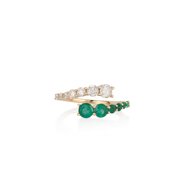 14 Karat Gold Emerald and Diamond Graduating Ring