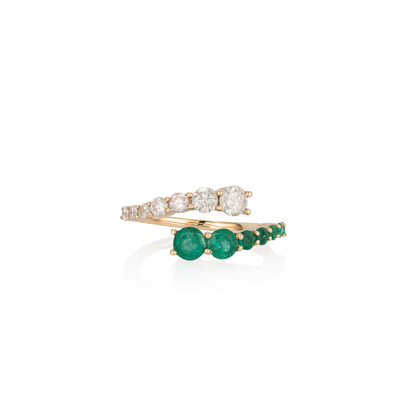 14 Karat Gold Emerald and Diamond Graduating Ring