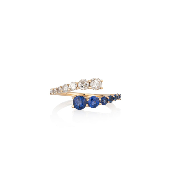 14 Karat Gold Blue Sapphire and Diamond Graduating Ring