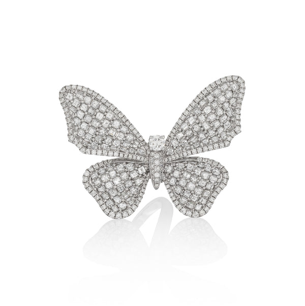 18 Karat White Gold Jumbo Diamond Butterfly Ring