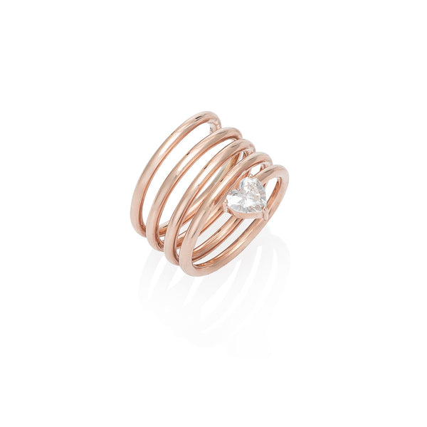 Rose Gold Heart Diamond Spiral Ring .78cts