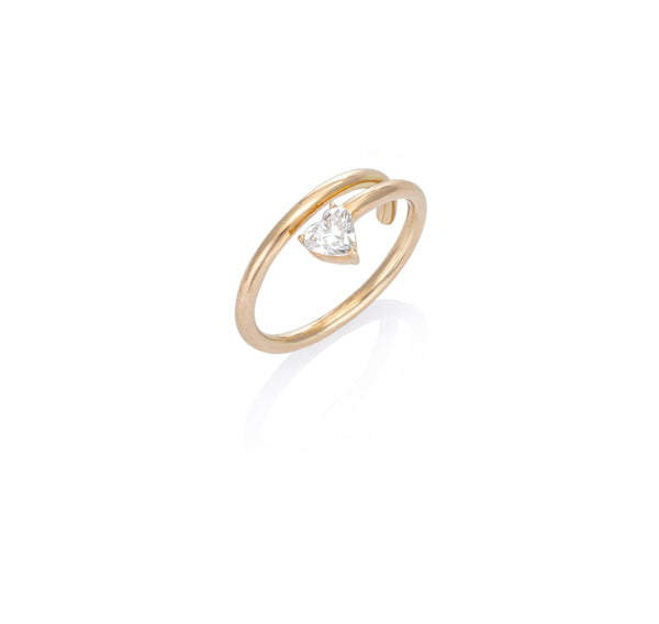 Yellow Gold Heart Diamond Half Spiral Ring .60cts