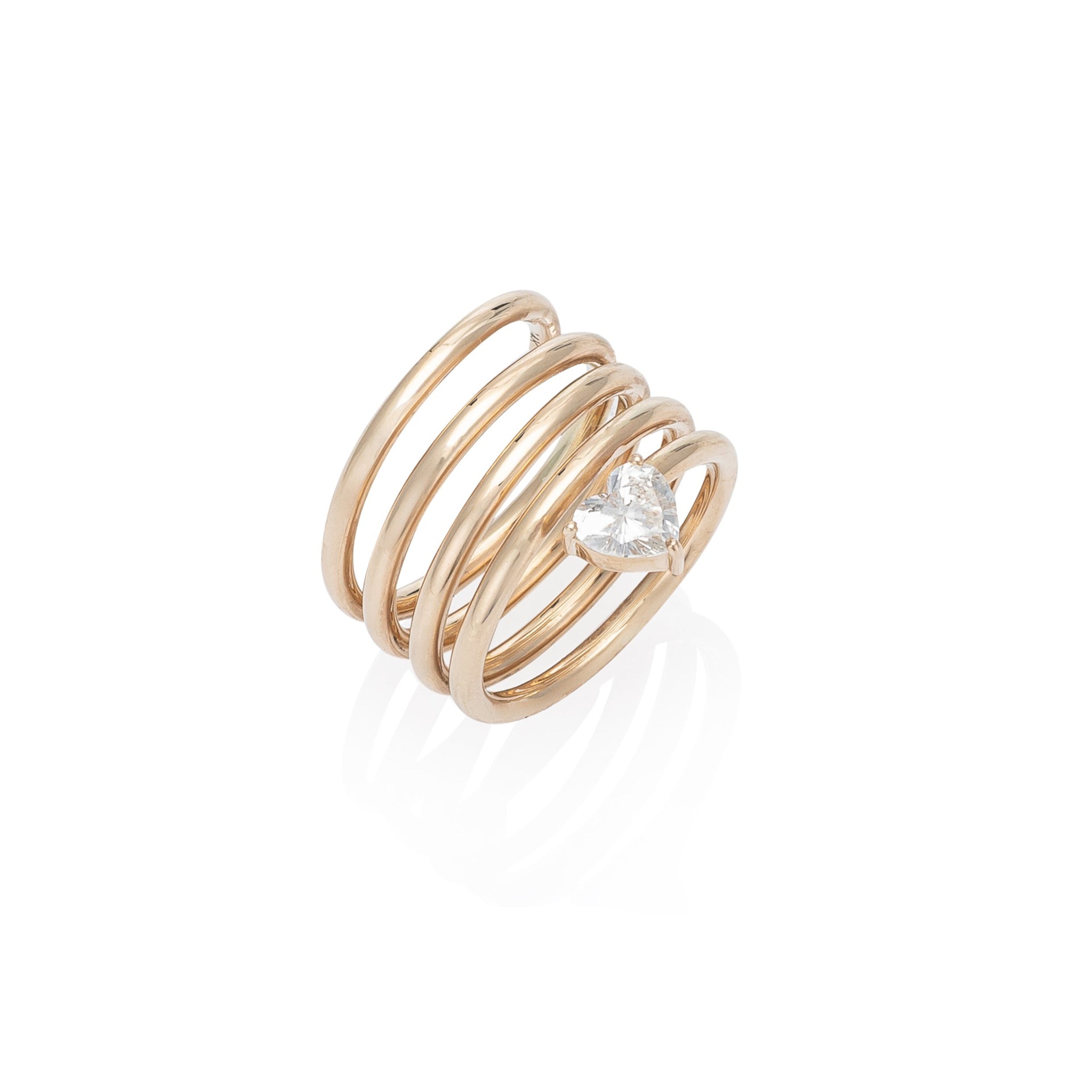 Yellow Gold Heart Diamond Spiral Ring .78cts